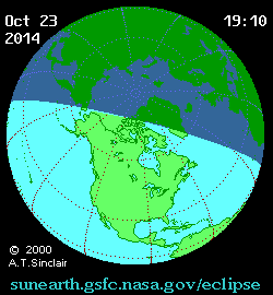 Durante la tarde del 23 de octubre, 2014, un eclipse solar parcial será visible desde gran parte de América del Norte antes de la puesta del sol. Sin embargo, nunca es seguro de mirar al sol con el ojo desnudo.  Crédito de la imagen: NASA / Sinclair