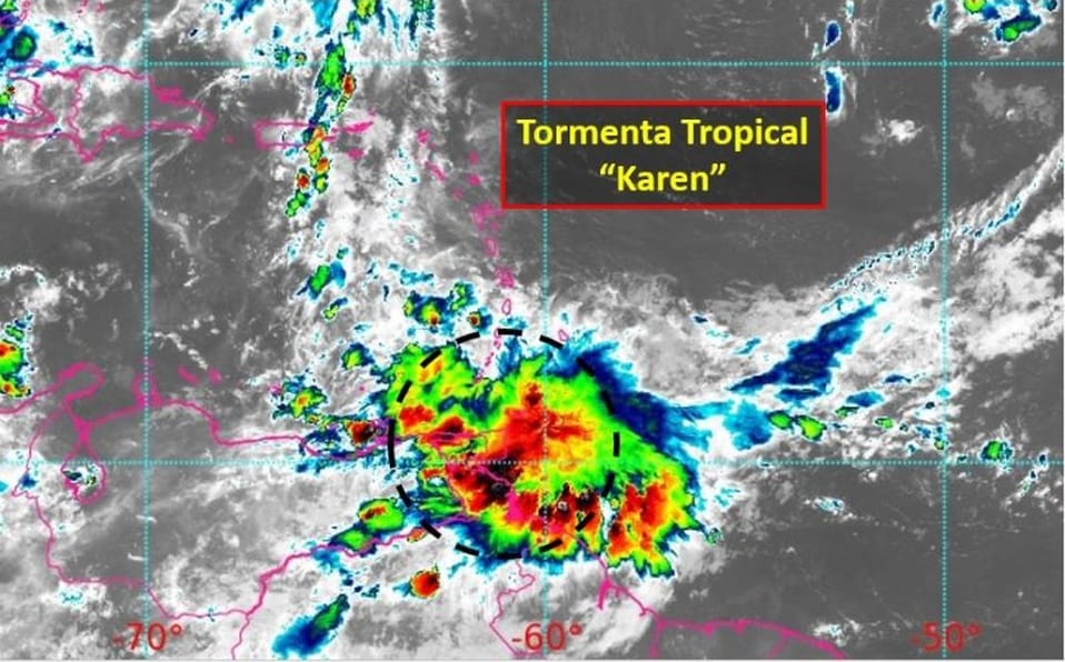 Imagen infrarroja del la Tormenta Tropical Karen