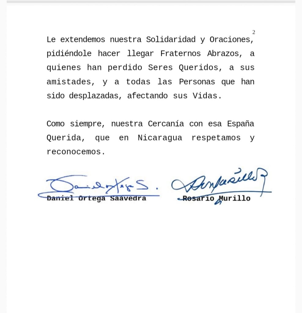 Mensaje a Gobierno y Pueblo, España