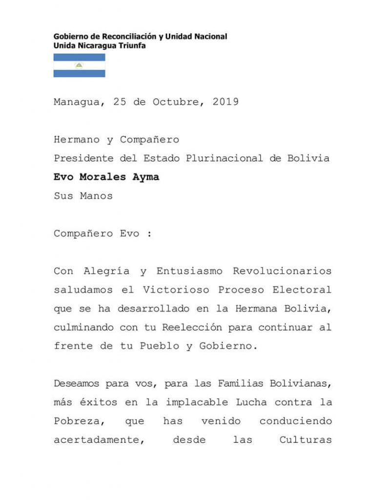 Felicitaciones a Evo Morales