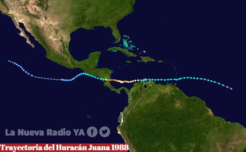 Trayectoria del Huracán Juana en 1988