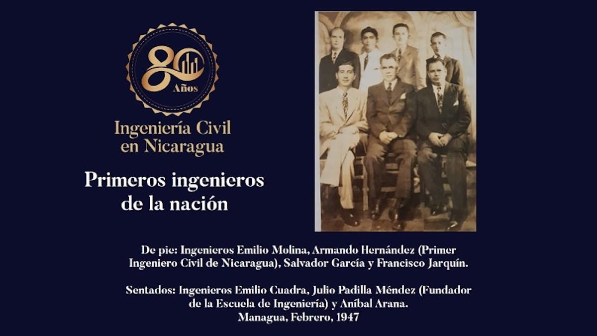 Armando Hernández, Salvador García, Francisco Jarquín, Emilio Molina y Aníbal Arana; los primeros Ingenieros Civiles en la historia de Nicaragua